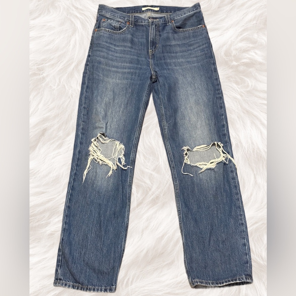 Levi’s Low Pro Straight Denim Jeans 28 Grunge Distressed Ripped Low Waist - Picture 1 of 4